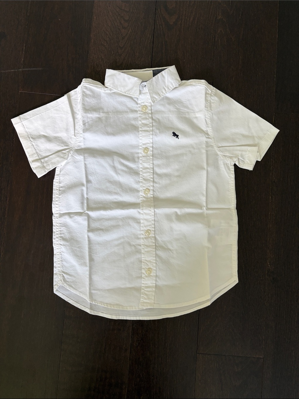 H&M White Short Sleeve Button-Down Shirt with Navy Embroidered Logo
